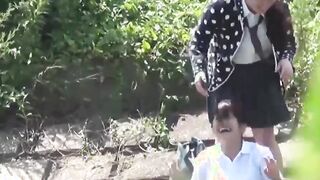 Japanese schoolgirls pee in nature during lunchtime