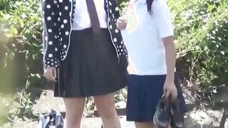 Japanese schoolgirls pee in nature during lunchtime