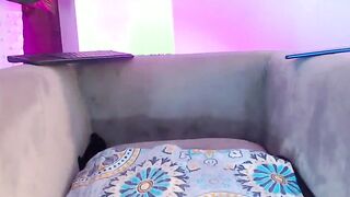 Latina strips thin panties and masturbates on webcam