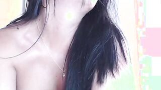 Shaved pussy busty Latina toying on webcam