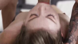 Beautiful brunette slurping and licking big fat cock