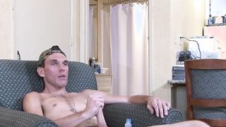 Hot and cute Joshua Kelly jerking and stroking his fat cock