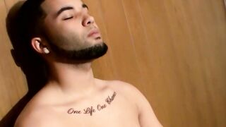 Young straight Latino wanks off his small cock and cums