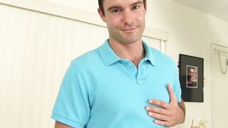 Handsome stud teases before a cum blasting jerk off