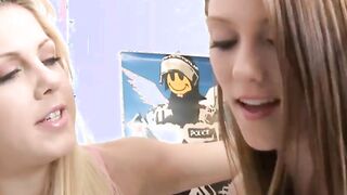 Lesbians use dildos to fuck young and gorgeous college babes