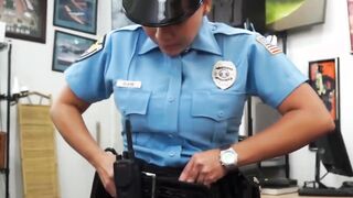 Cop uniform hottie caught hard riding huge cock in pawnshop