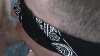 Adorable blindfolded twink raw throat fucked by naughty gay