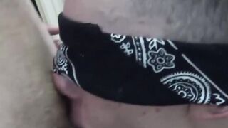 Adorable blindfolded twink raw throat fucked by naughty gay