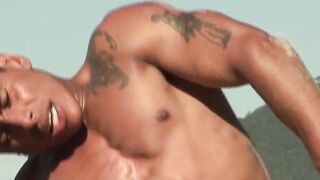 Macho Latino rides big raw dick at the beach
