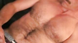 Deviant mature man plays with his big cock and shoots jizz