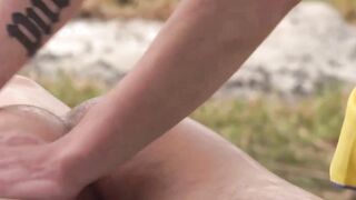 Outdoor oiled massage and bareback with gay skinny twinks