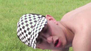 Outdoor oiled massage and bareback with gay skinny twinks