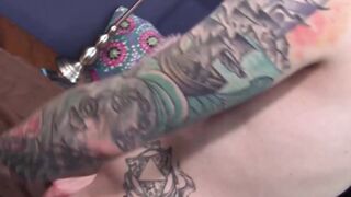 Massive nutsack on a dude who just loves tattoos and balls