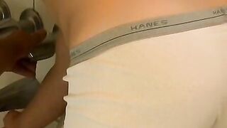 Homo takes a steamy shower in his underpants and masturbates