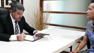 Job interview with a cute Asian twink who loves bareback sex
