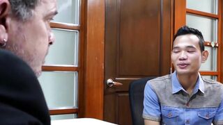 Job interview with a cute Asian twink who loves bareback sex