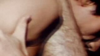 Pretty male sucks dick during vintage MMF threesome