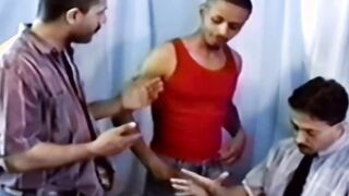 Mature with mustaches gives blowjob in retro session
