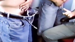 Mature with mustaches gives blowjob in retro session