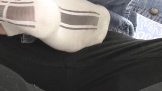 Twink chokes on toes and chokes on dick right before fucking