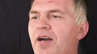 Fat hairy guy plays with his hard dick and unloads jizz