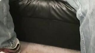 Fat hairy guy plays with his hard dick and unloads jizz