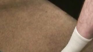 Fat hairy guy plays with his hard dick and unloads jizz