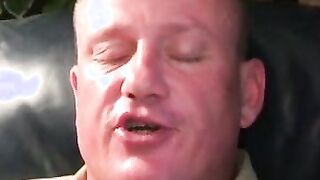 Chubby homosexual dude strokes his tiny cock and cums alone