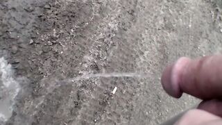Outdoor pissing and masturbation with tattooed thug with glasses