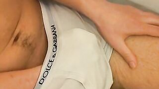 Perverted young man teases and wanks in his expensive undies