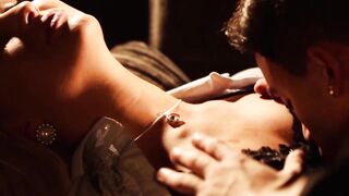 Passionate couple has exotic sex on a sweet vintage couch
