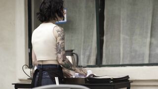 Petite naive waitress fucked in the ass