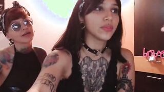 Alt amateur Latina lesbians playing on webcam