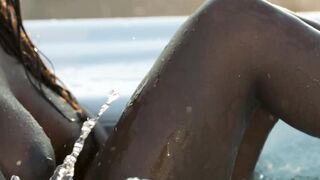 Sexy ebony mermaid reveals her big boobs