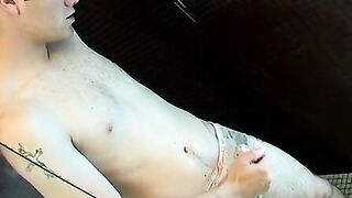 Twinkie wanks and washes his dirty undies in the shower