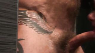 Bearded daddy drills and cums sprays a good looking gay jock