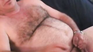 Big belly homo smoking and jerking off before a jizz blast