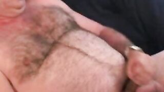 Big belly homo smoking and jerking off before a jizz blast