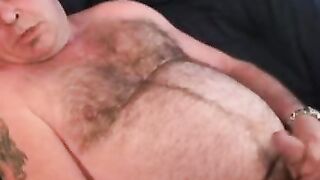 Big belly homo smoking and jerking off before a jizz blast