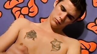 Tattooed twink wanks while wearing his favorite undies