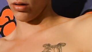 Tattooed twink wanks while wearing his favorite undies