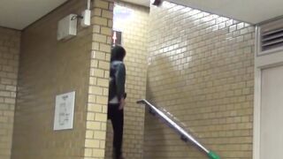Pissing Japanese babe enjoying her time in public toilette
