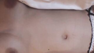Dashing Japanese chick plays with her hairy pussy to orgasm