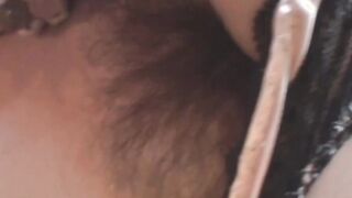 Dashing Japanese chick plays with her hairy pussy to orgasm