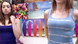 Sorority brunette pussy stretched hardcore with thick dildo