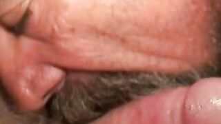 Bearded mature gay sucking dick with pleasure