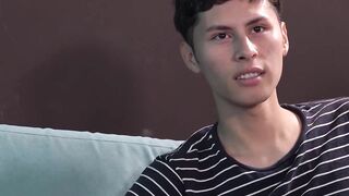Skinny teen gay Dimitri Vega jerking off and sucking cock