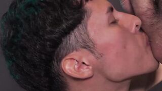 Skinny teen gay Dimitri Vega jerking off and sucking cock