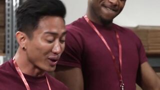 Interracial gay anal sex of co workers in stockroom