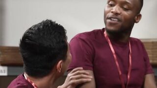 Interracial gay anal sex of co workers in stockroom